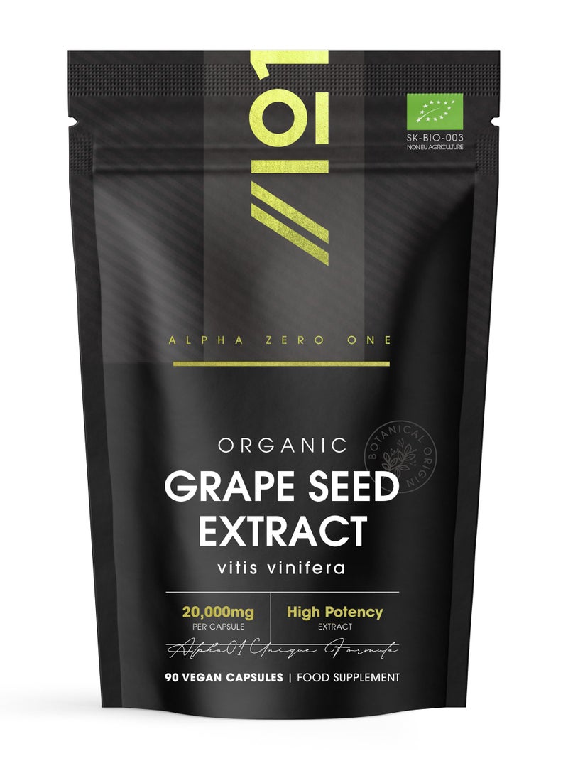 ALPHA01 Organic Grapeseed Extract 20,000mg - High Strength 50:1 Extract - 90 Vegan Capsules (3 Months Supply) - Resealable and Recyclable Pouch - by Alpha01 - Image 1